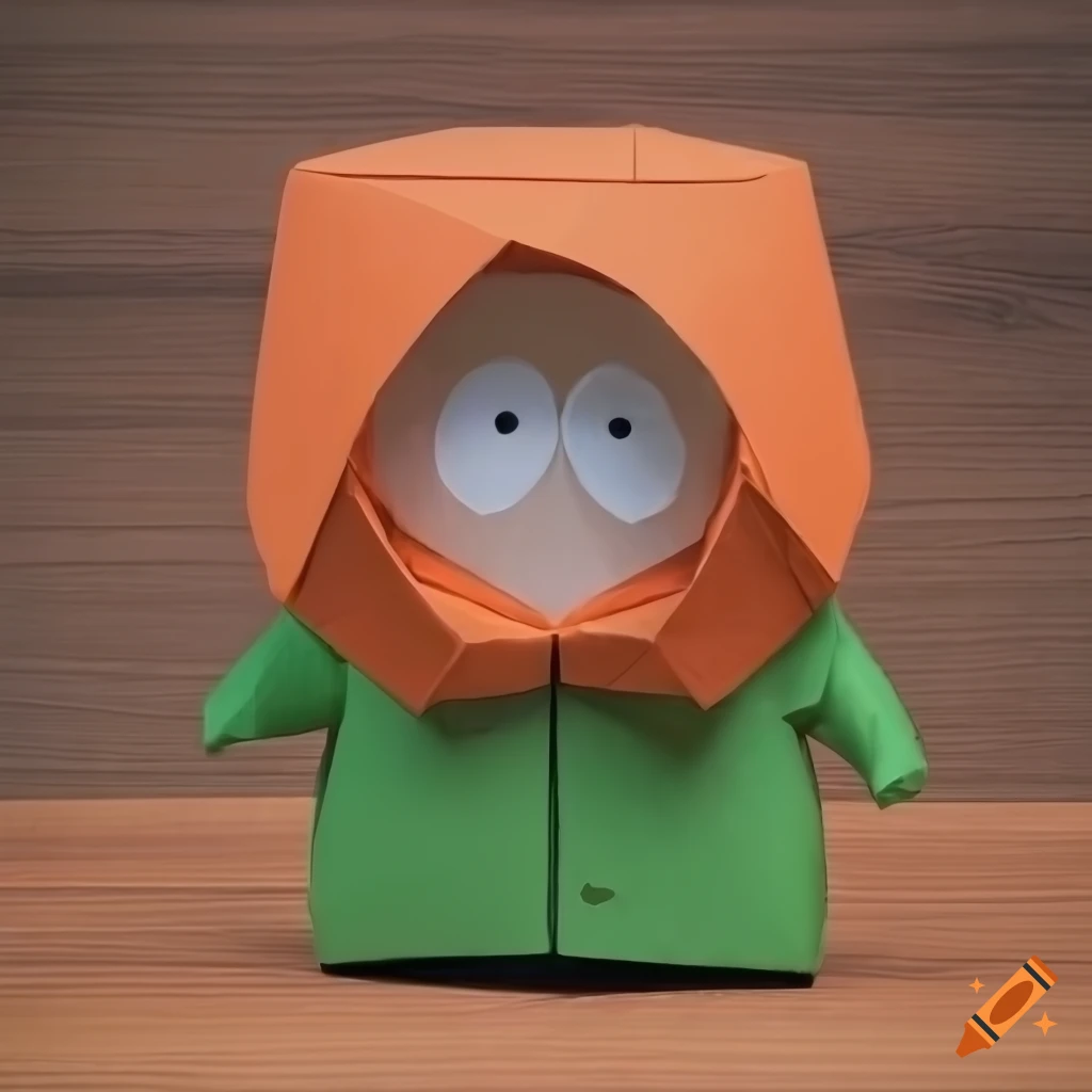 Origami high poly Kenny McCormick from South Park on a colorful wood background
