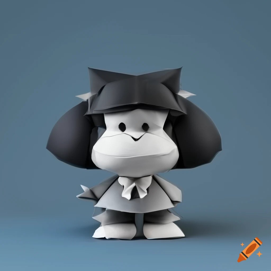 Origami high poly Mafalda on a black and grey matte blue background