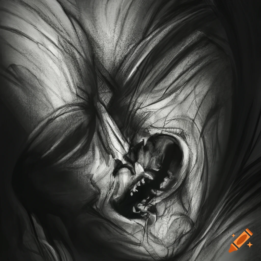 Ultra high resolution charcoal and graphite sketch portraying rage and ...
