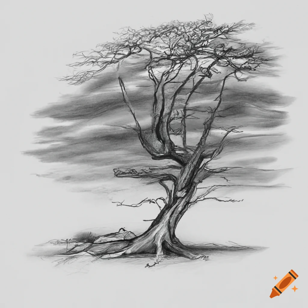 Drawing of a tree showing dead and blooming sides