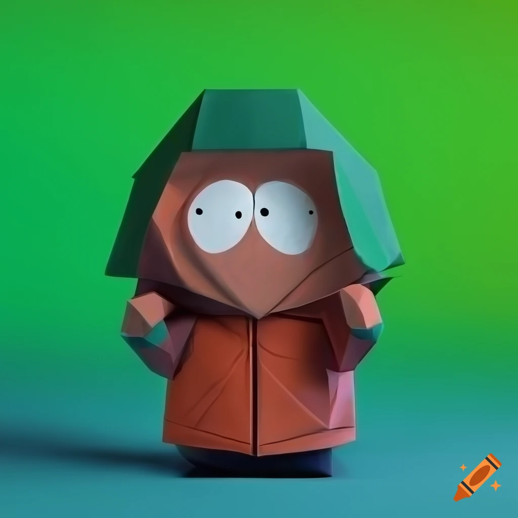 Origami high poly Kenny McCormick from South Park on a colorful wood background