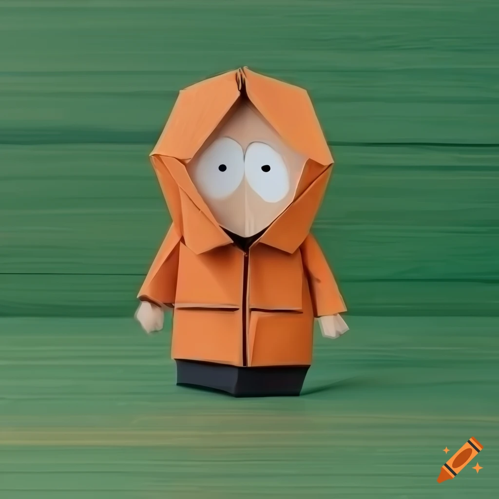 Origami high poly art of Kenny McCormick from South Park on a wood background