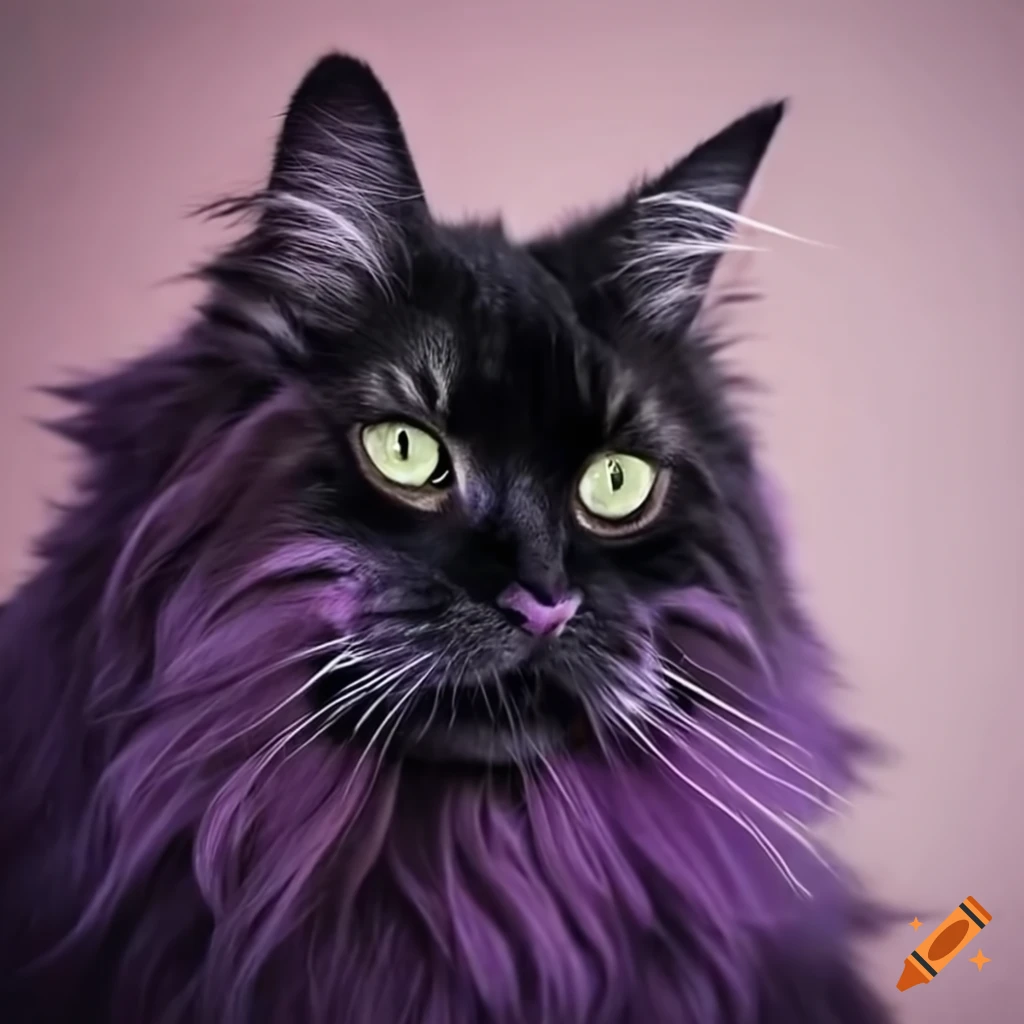 Maine coon cat with black and purple fur sitting gracefully