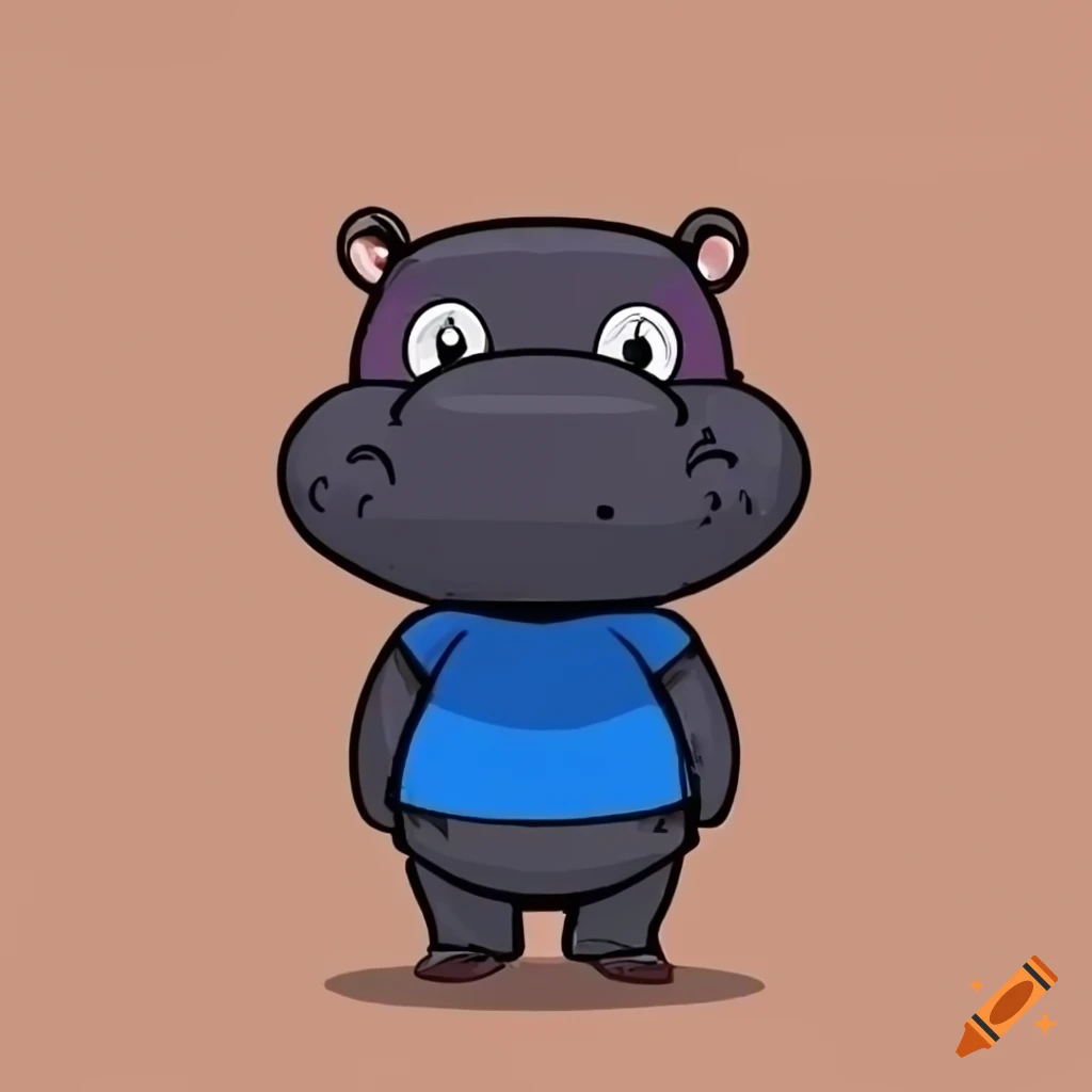 Cute cartoon hippo standing up