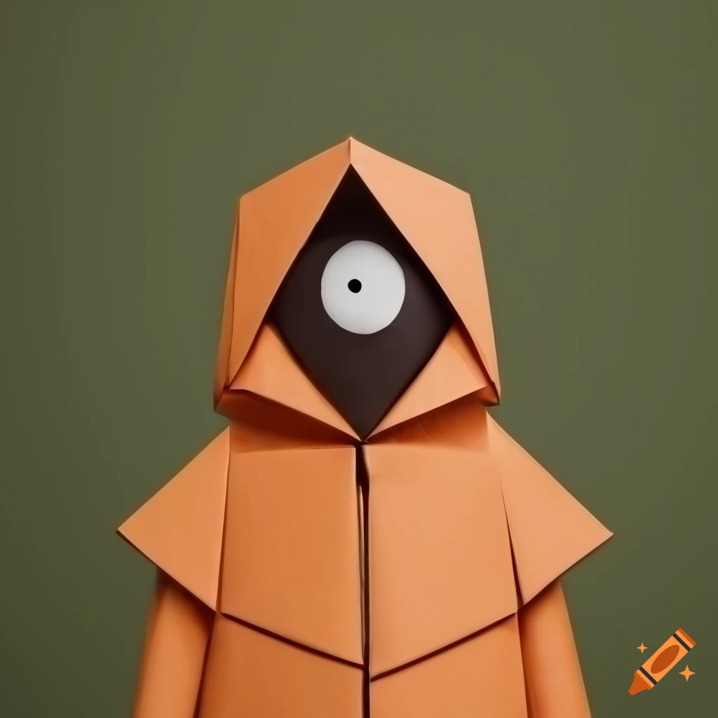 Origami high poly Kenny McCormick from South Park on wood matte background