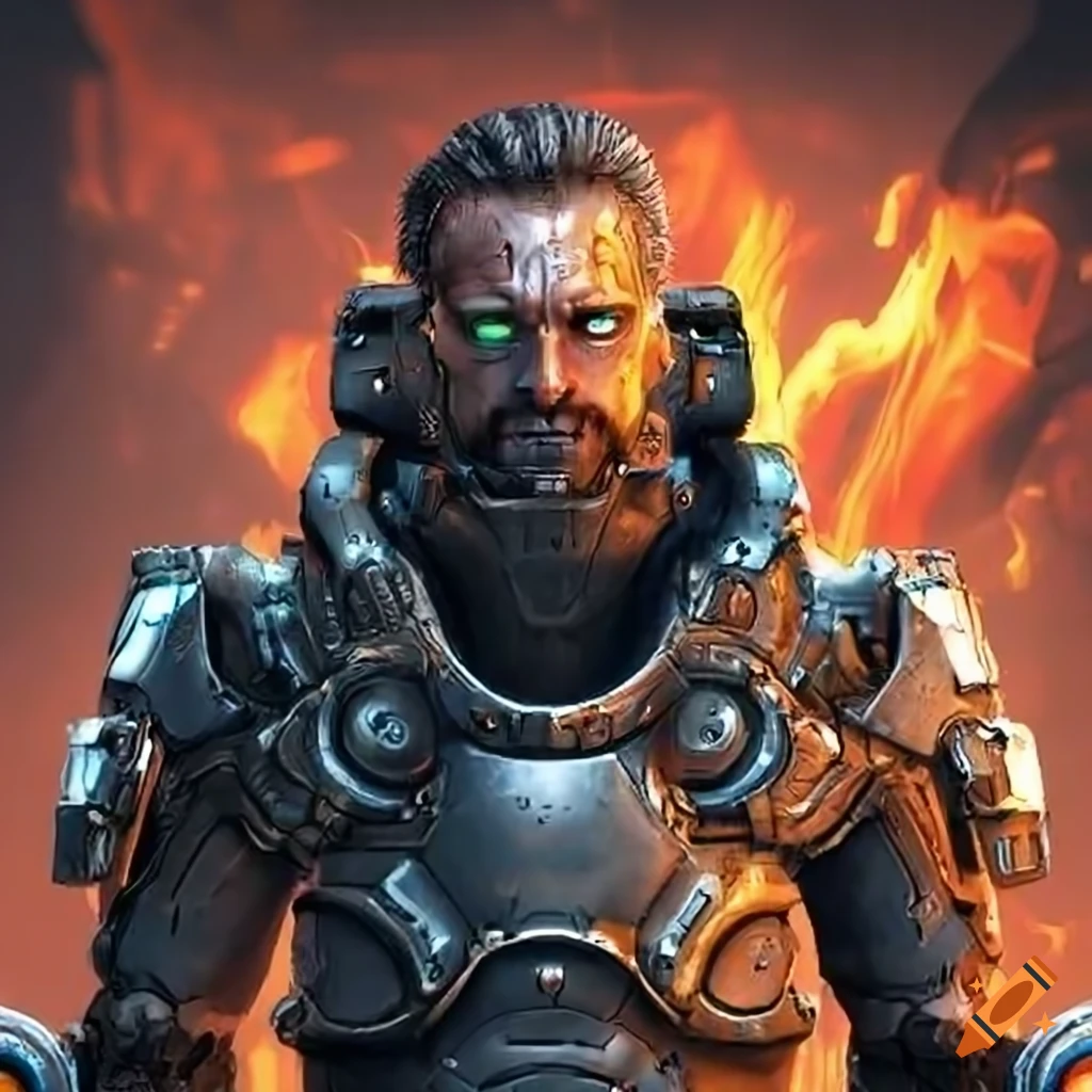Heavily scarred male soldier with cybernetic enhancements