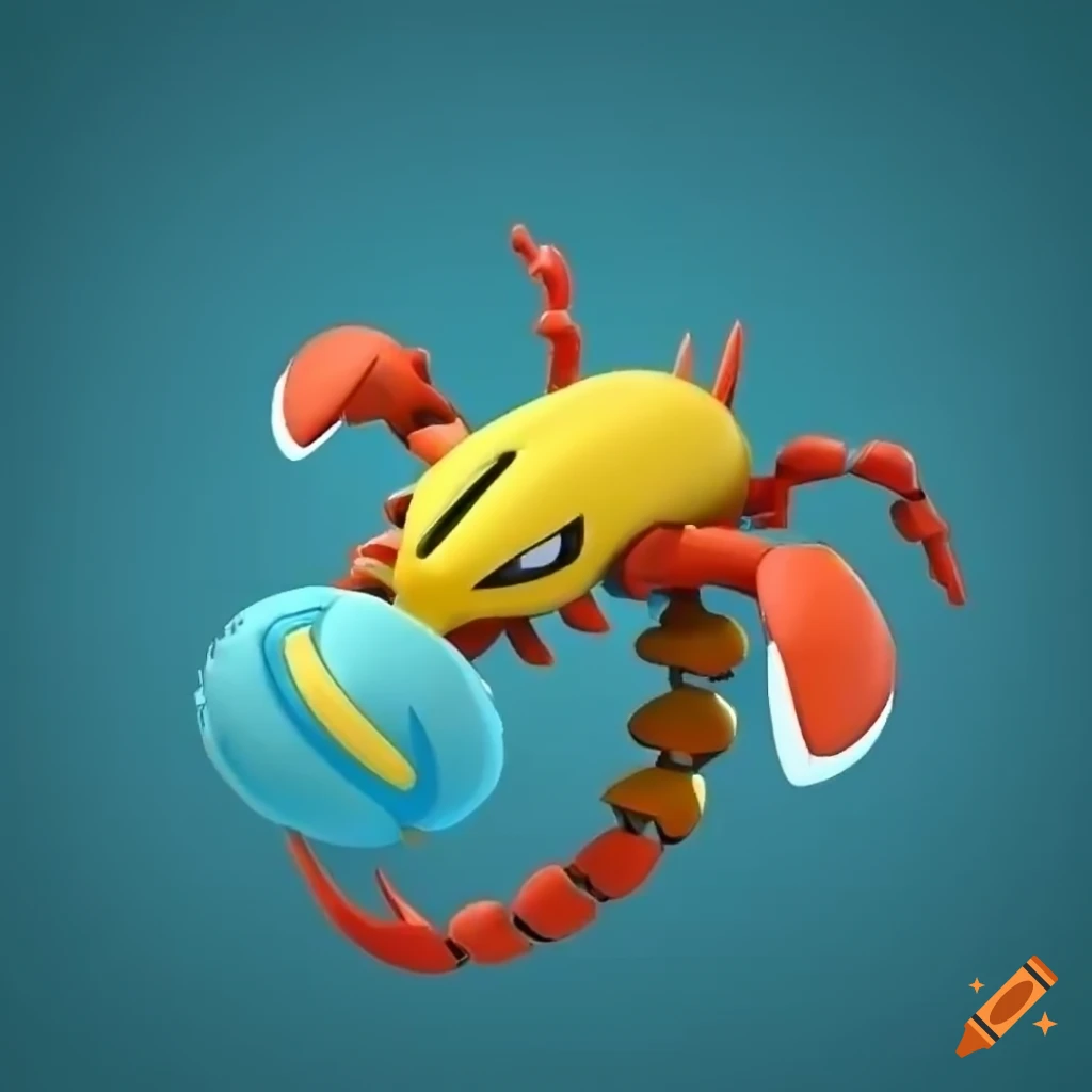 Water and fire type scorpion lobster pokemon in 3d style on Craiyon