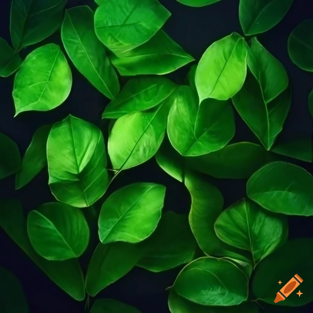 Green leaves framing against a black backdrop