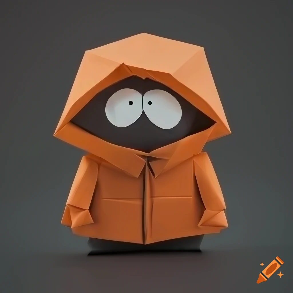 Origami high poly Kenny McCormick from South Park on a wood matte background