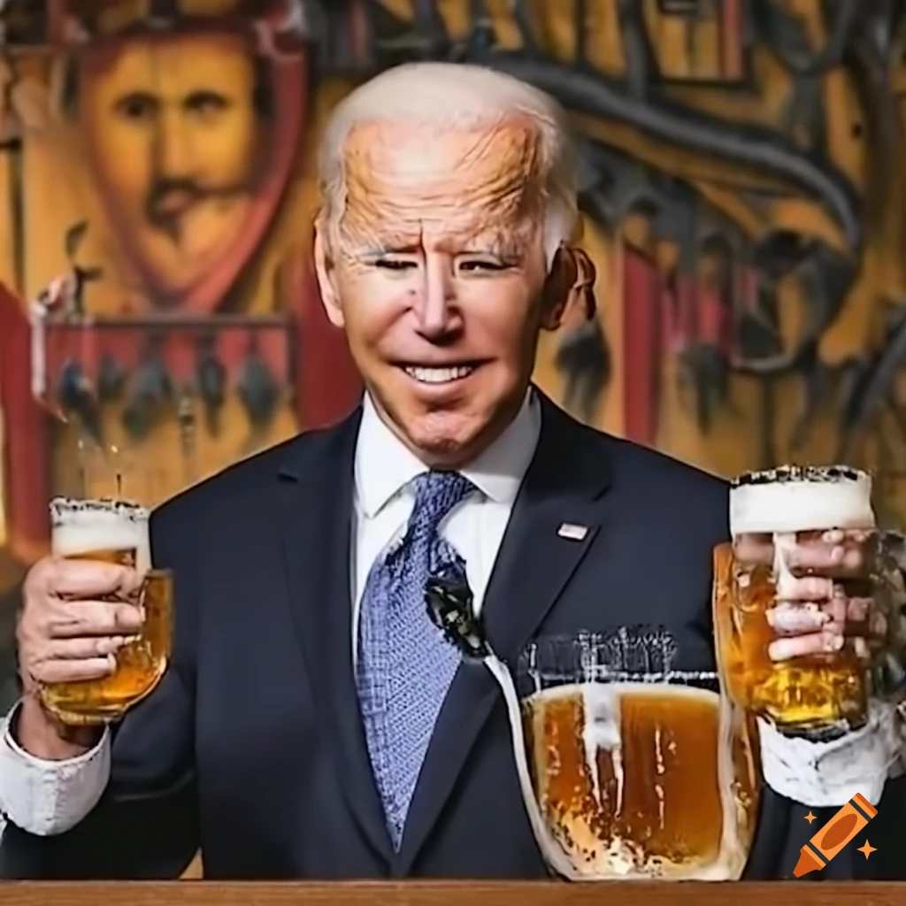 Joe Biden in lederhosen enjoying Oktoberfest with a beer