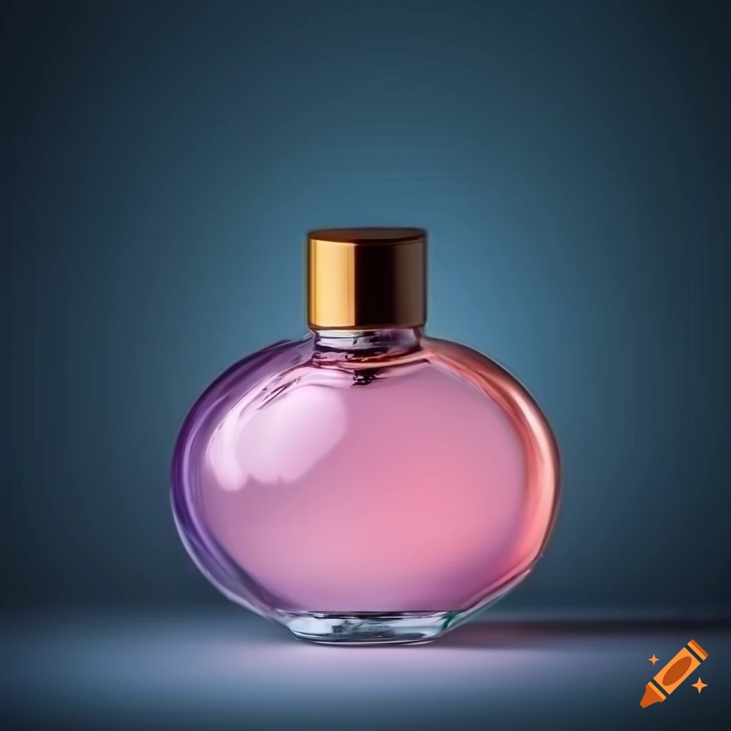 Perfume bottle with metal cap on transparent background