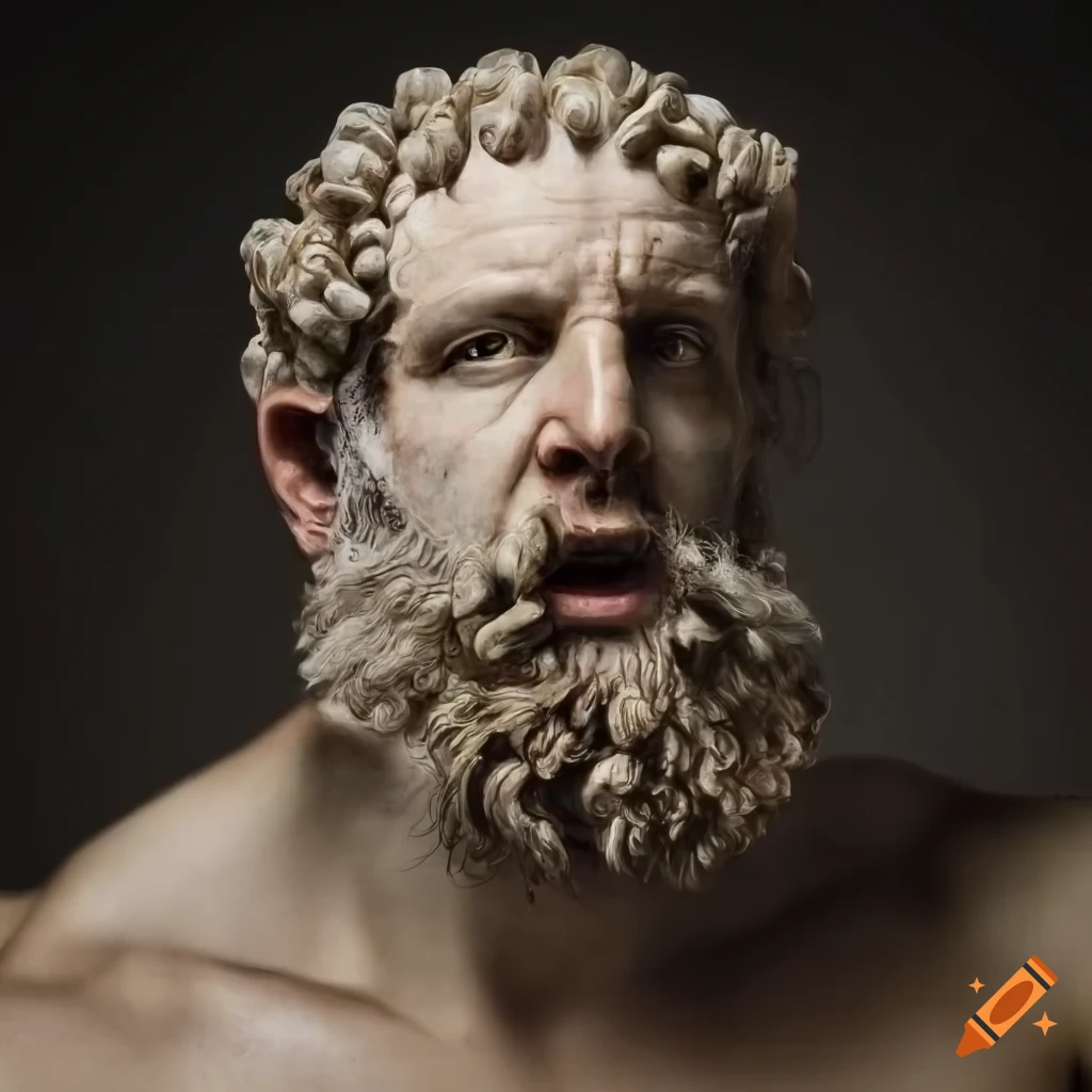Portrait of heracles with shaved head and beard on Craiyon