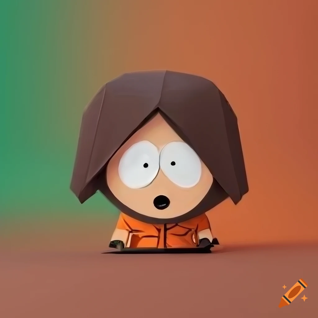 Origami high poly Kenny McCormick from South Park on a colorful wood background