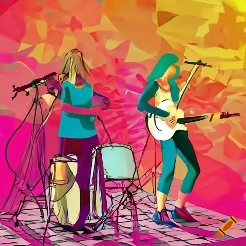 Music band with female singer performing live on the street on Craiyon