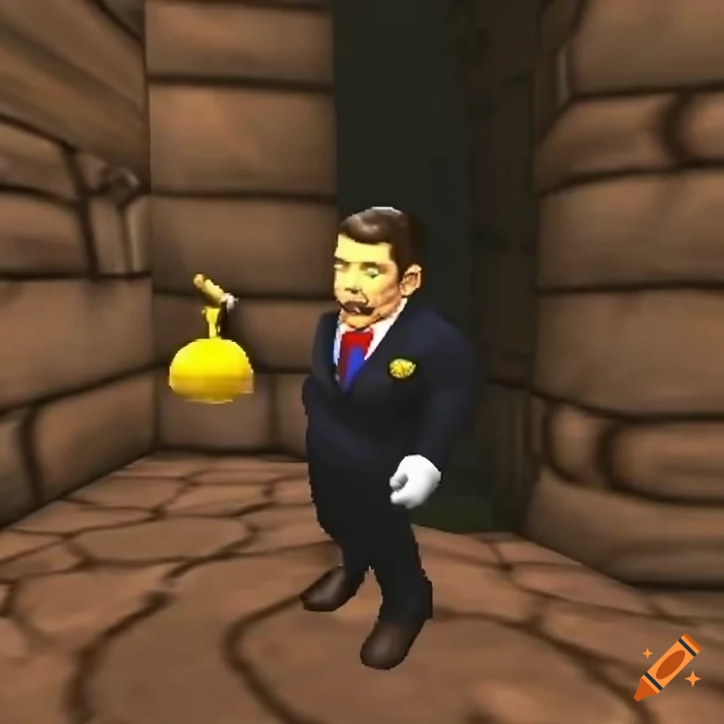 Ronald Reagan character in Mario Party 64 at Bomb-omb Battlefield level