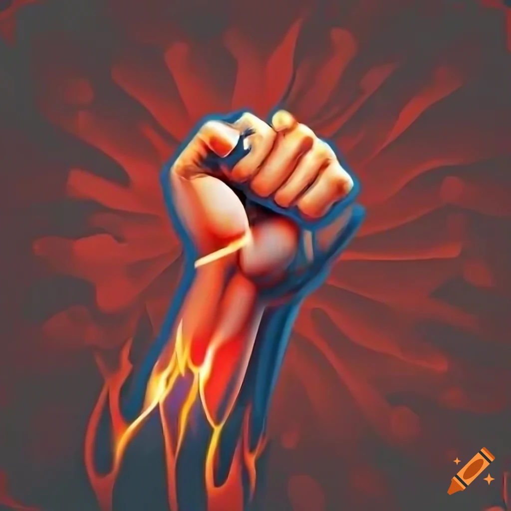 Red burning fiery fist flame background