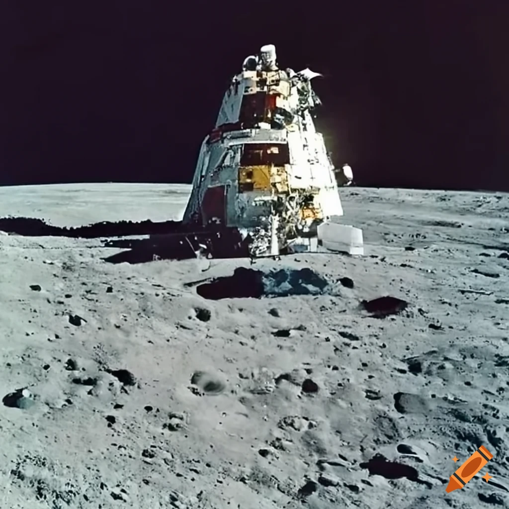 Apollo 11 command module landing on the moon's surface in 1969 on Craiyon