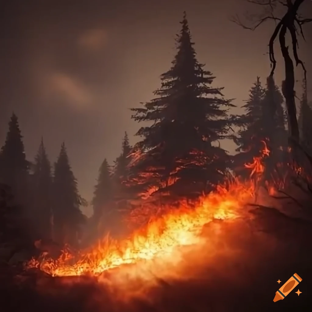 Helicopter extinguishing forest fire from above