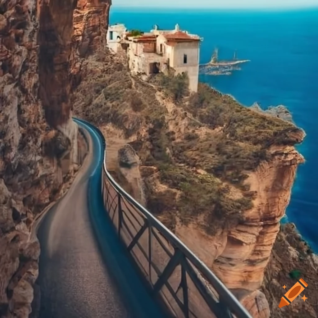 Mediterranean cliff road view