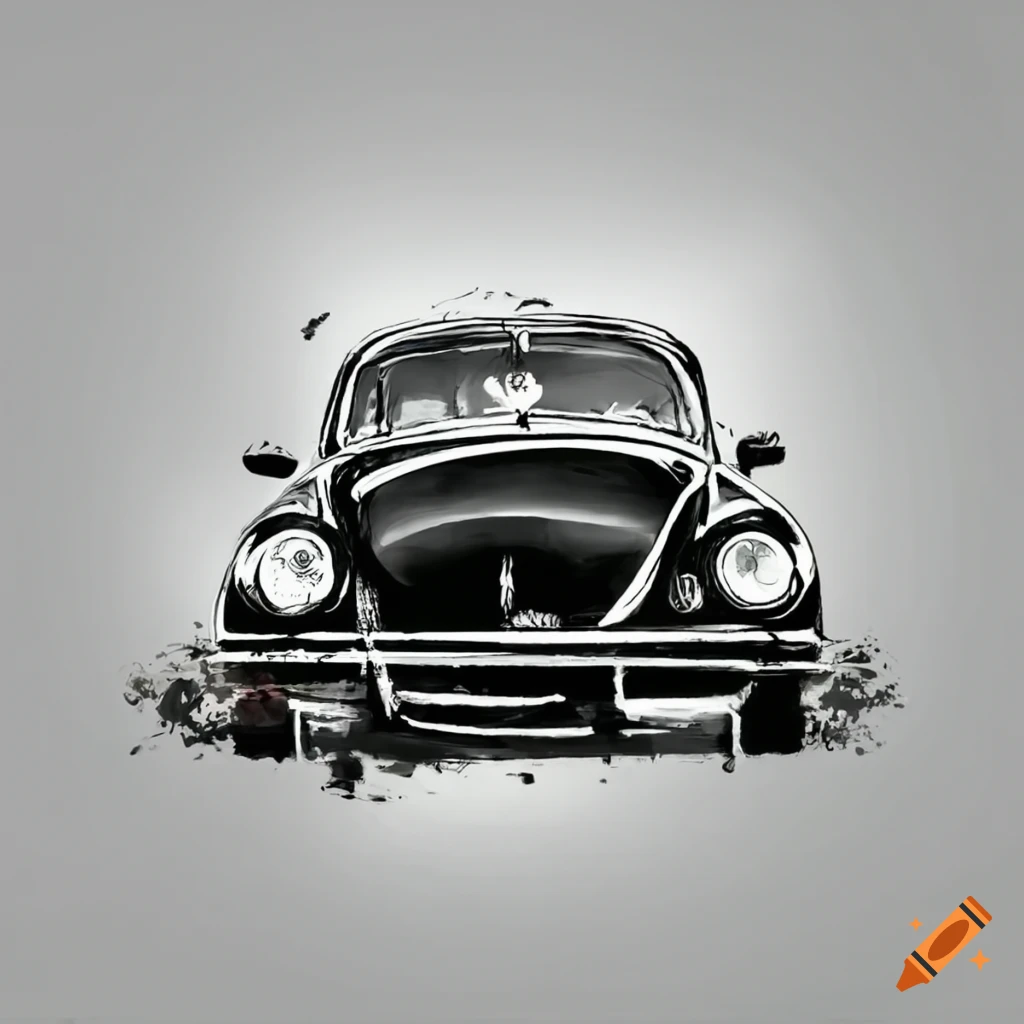 Volkswagen Beetle painted in Banksy-style graffiti with limited colors