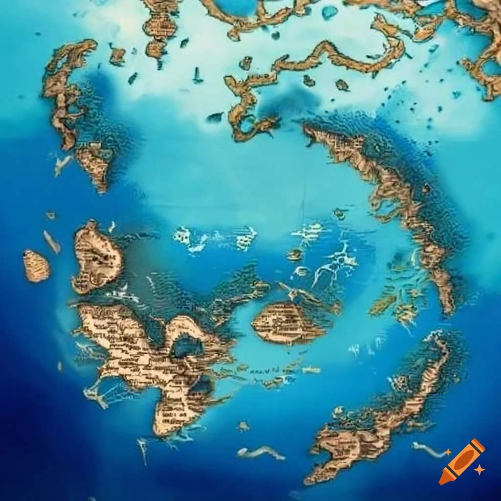 Ocean map with maelstrom and group of islands on Craiyon