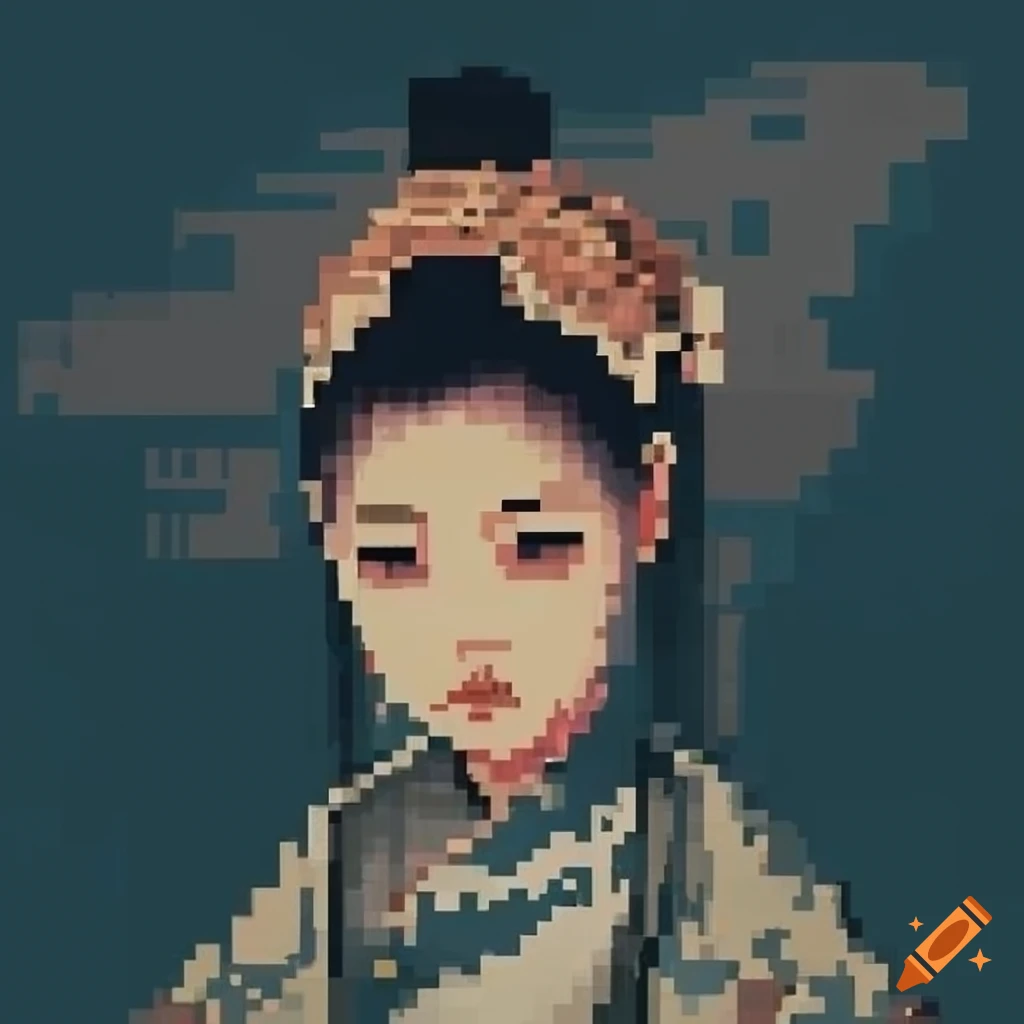 Pixelart with dithering inspired by Traditional Chinese ink painting