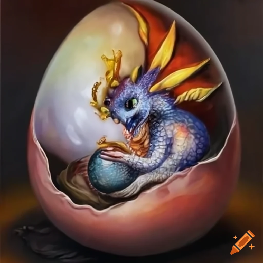 Cute baby dragon in a crystal egg