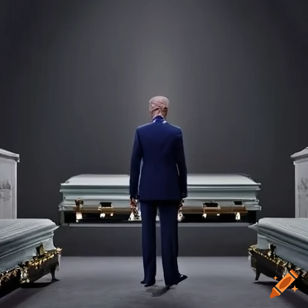 President Biden next to multiple caskets