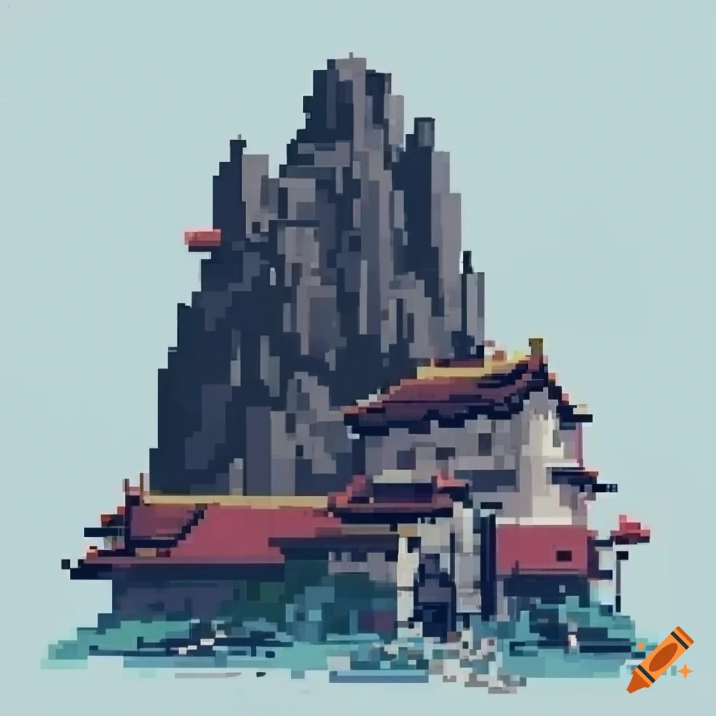 Pixel art dithering of traditional Chinese ink landscape painting