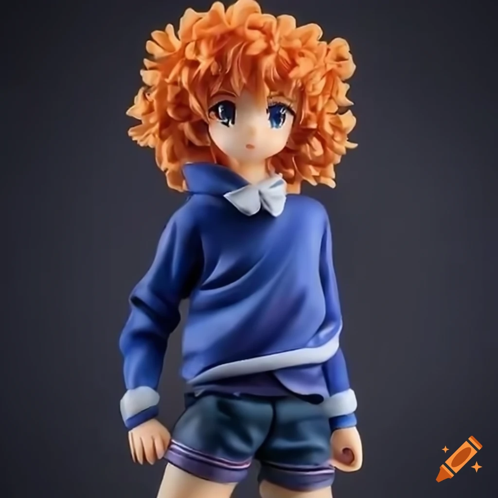 Anime action figure of an angel with bright orange curly hair and yellow eyes