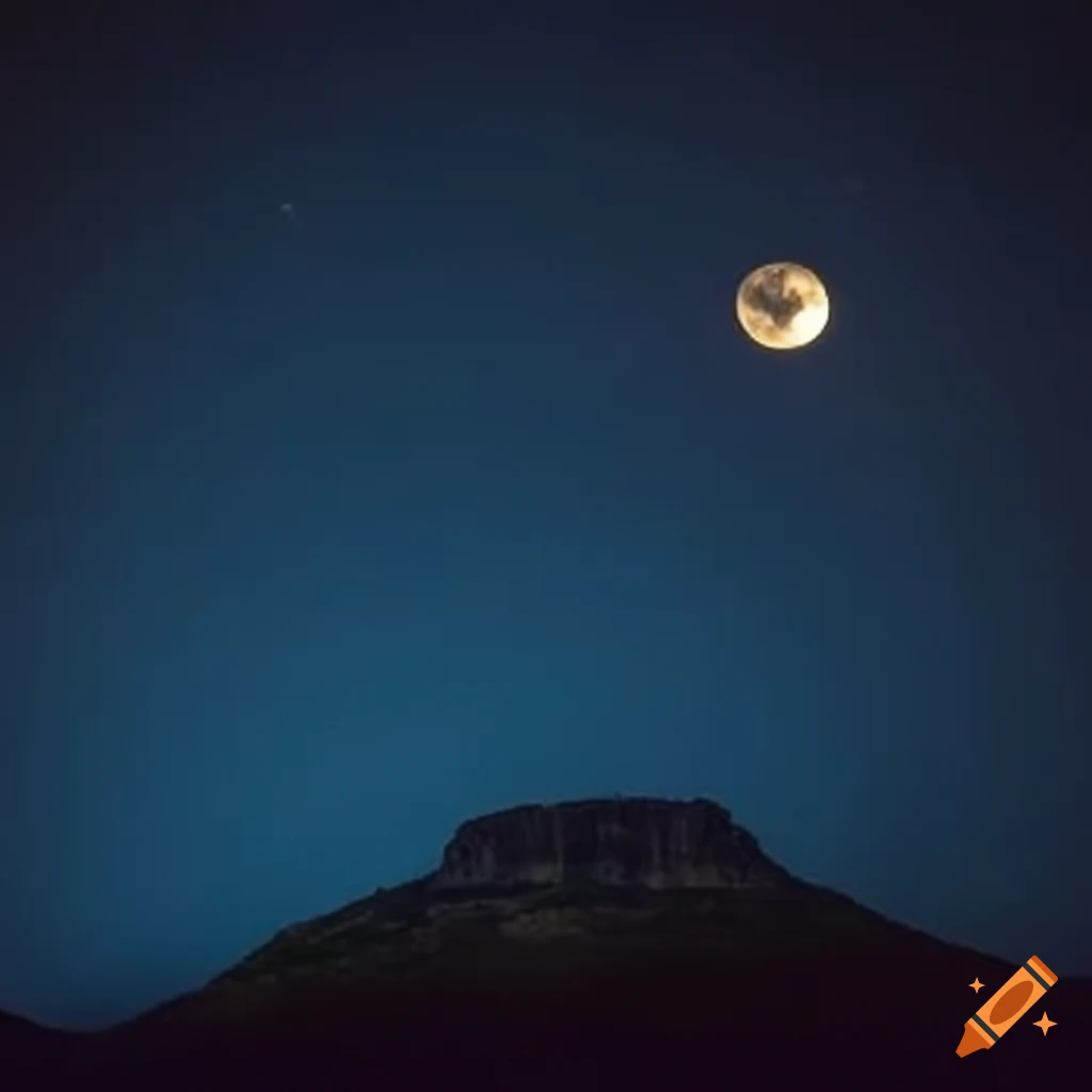 Moon and stars in midnight sky over African landscape