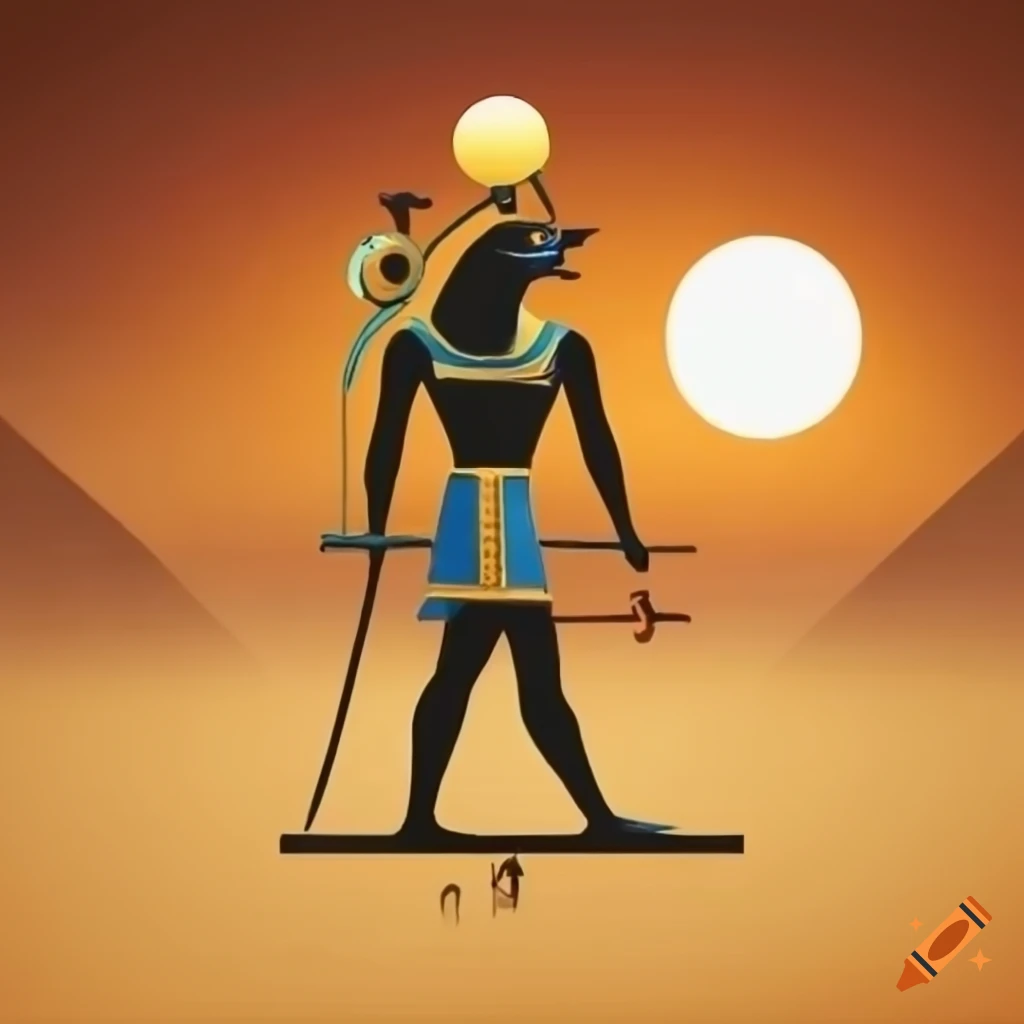 Figure of Horus with a pyramid in the background