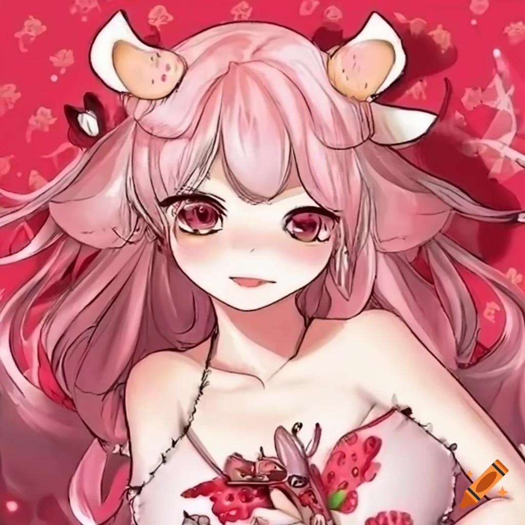 Strawberry cow girl in a loving pose