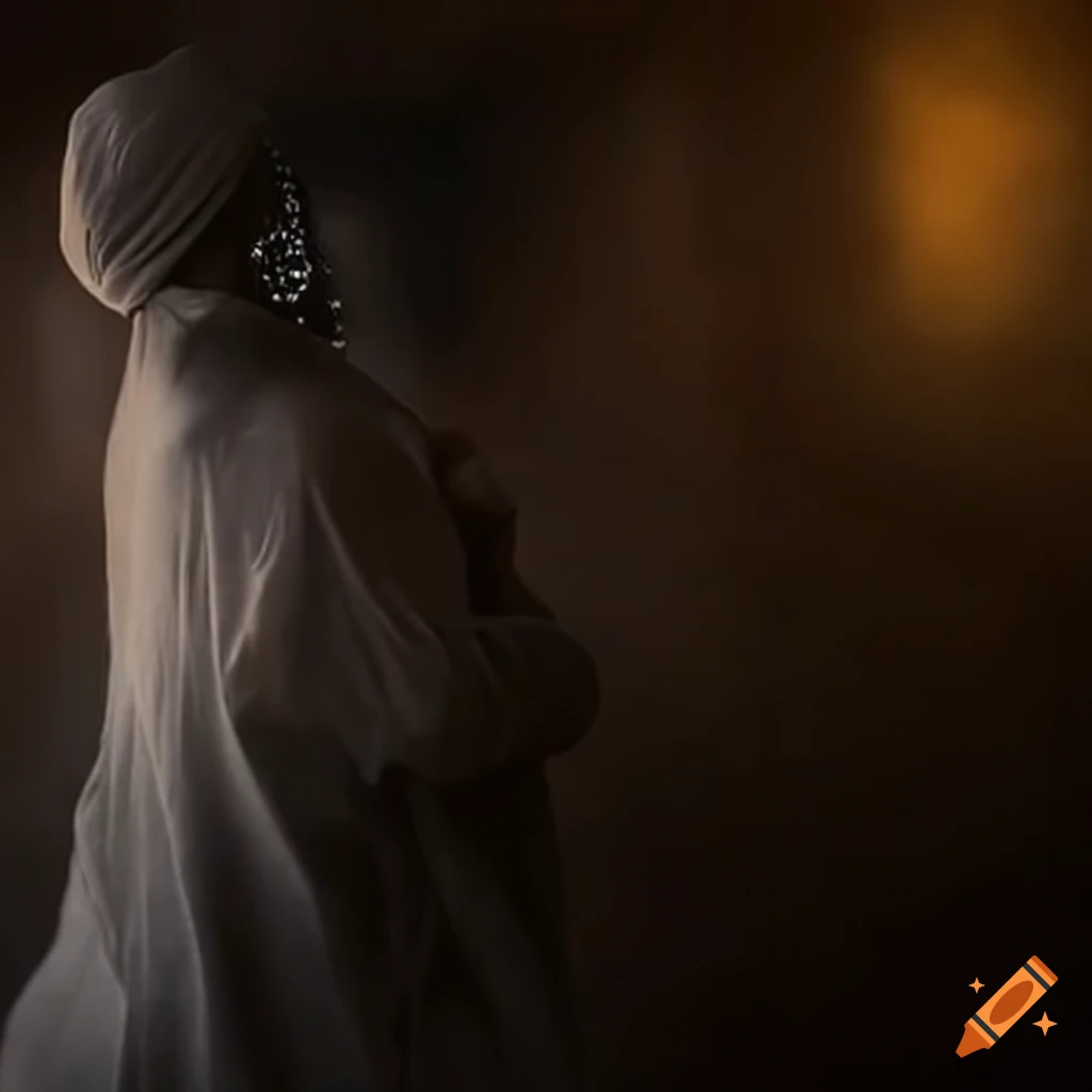 Imam Ali depicted in a heroic scene with light emanating from him