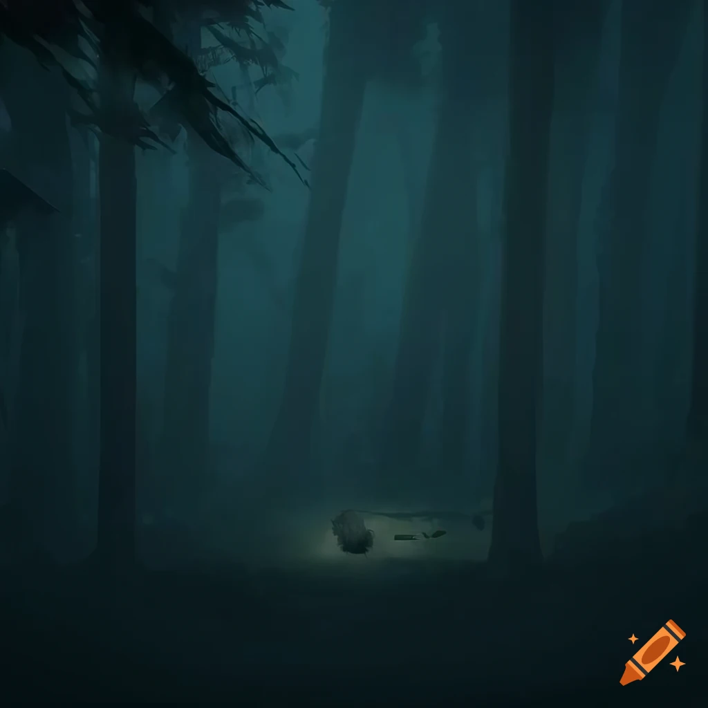 Large weathered sword half-buried in a dark forest in a video game ...