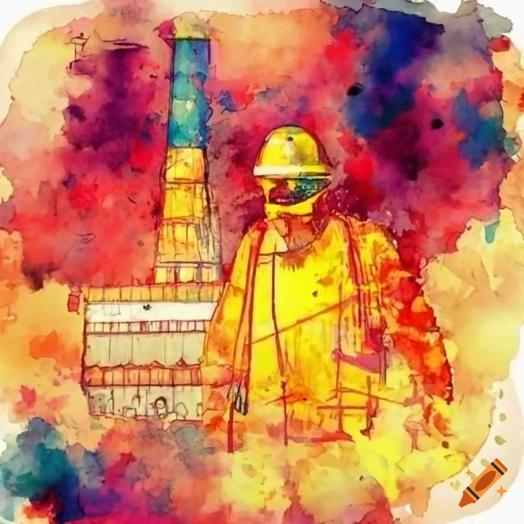 Watercolor illustration depicting industrial risks on Craiyon