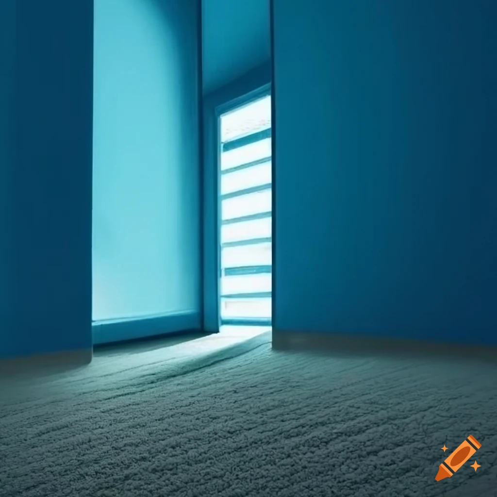 Empty blue room with a patterned carpet
