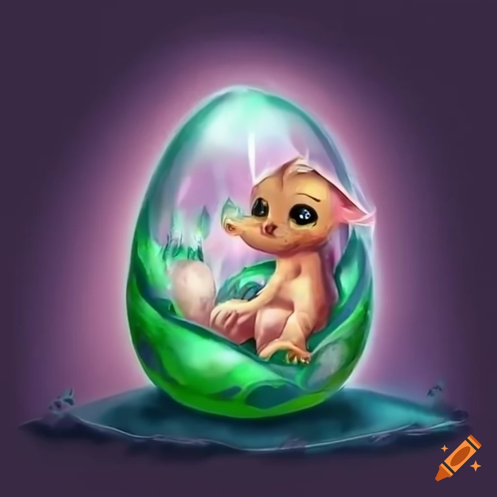 Cute baby dragon in a crystal egg