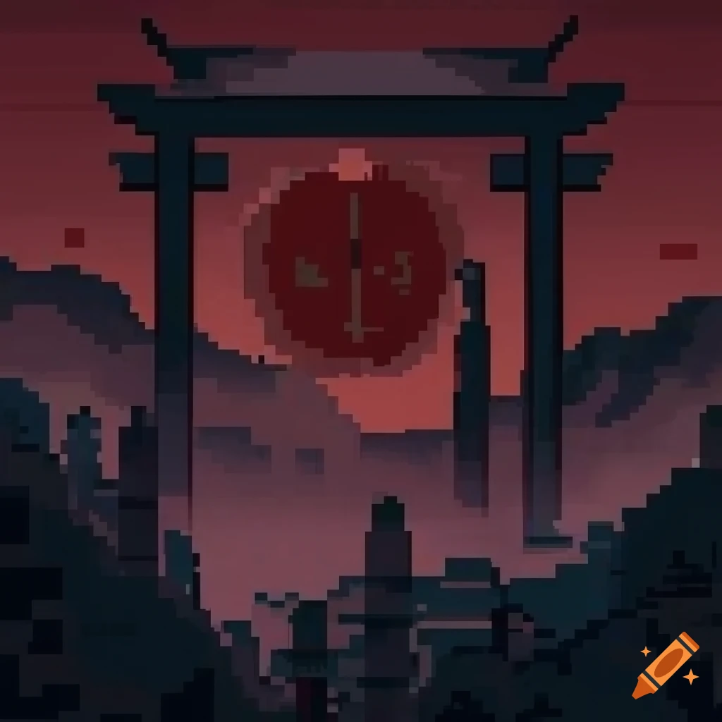 Pixel art with dithering inspired by Traditional Chinese ink painting