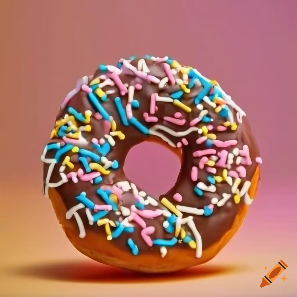 Chocolate donut with sprinkles on orange background