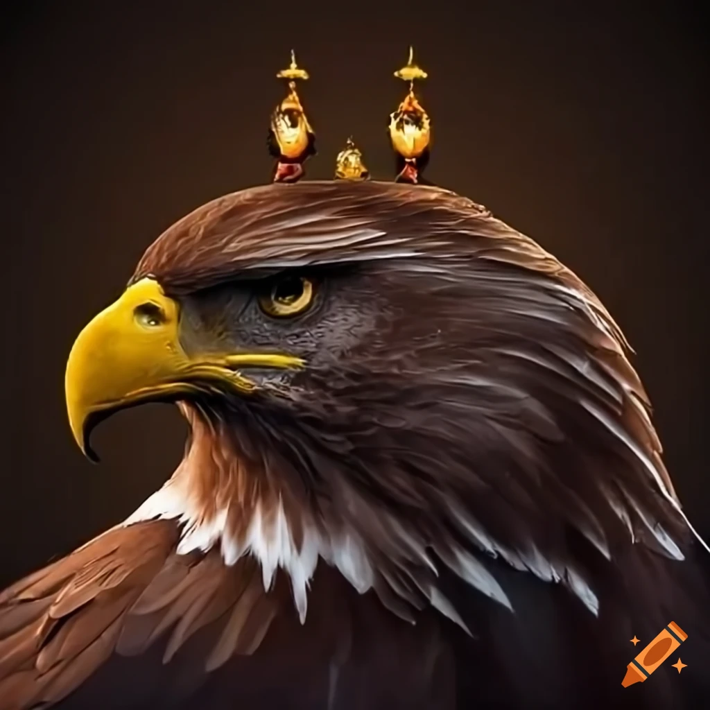 Three-headed eagle with crowns and stars catching prey with talons