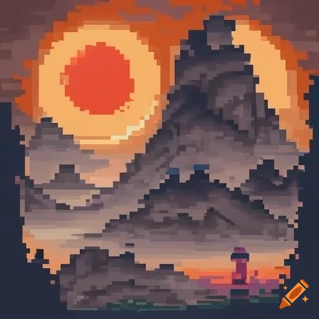 Pixel art with dithering in a style reminiscent of Traditional Chinese ink painting