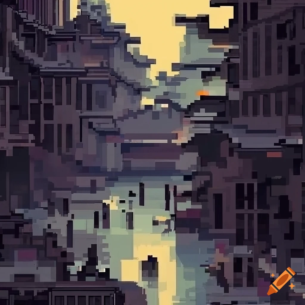 Pixel art with dithering in a traditional Chinese ink painting style