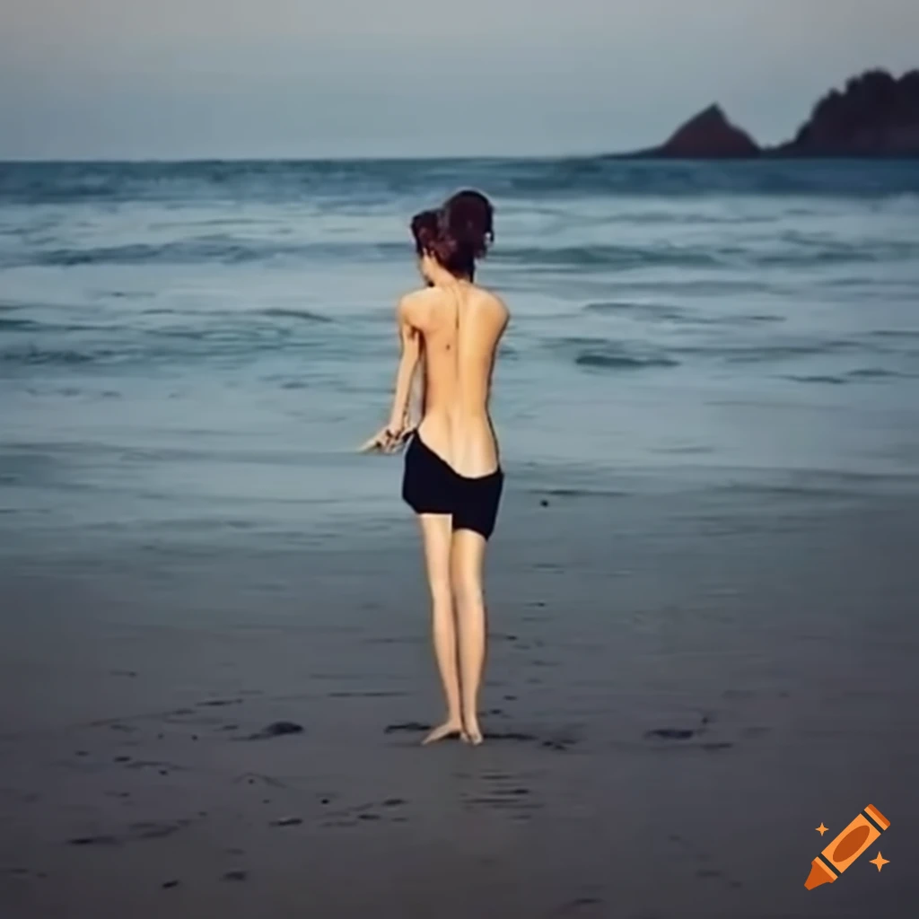 Beach with tsunami approaching as people run in terror