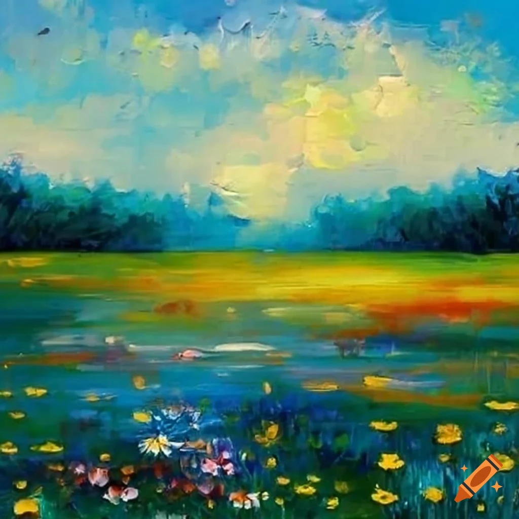 Flowers in a meadow under a blue-grey sky