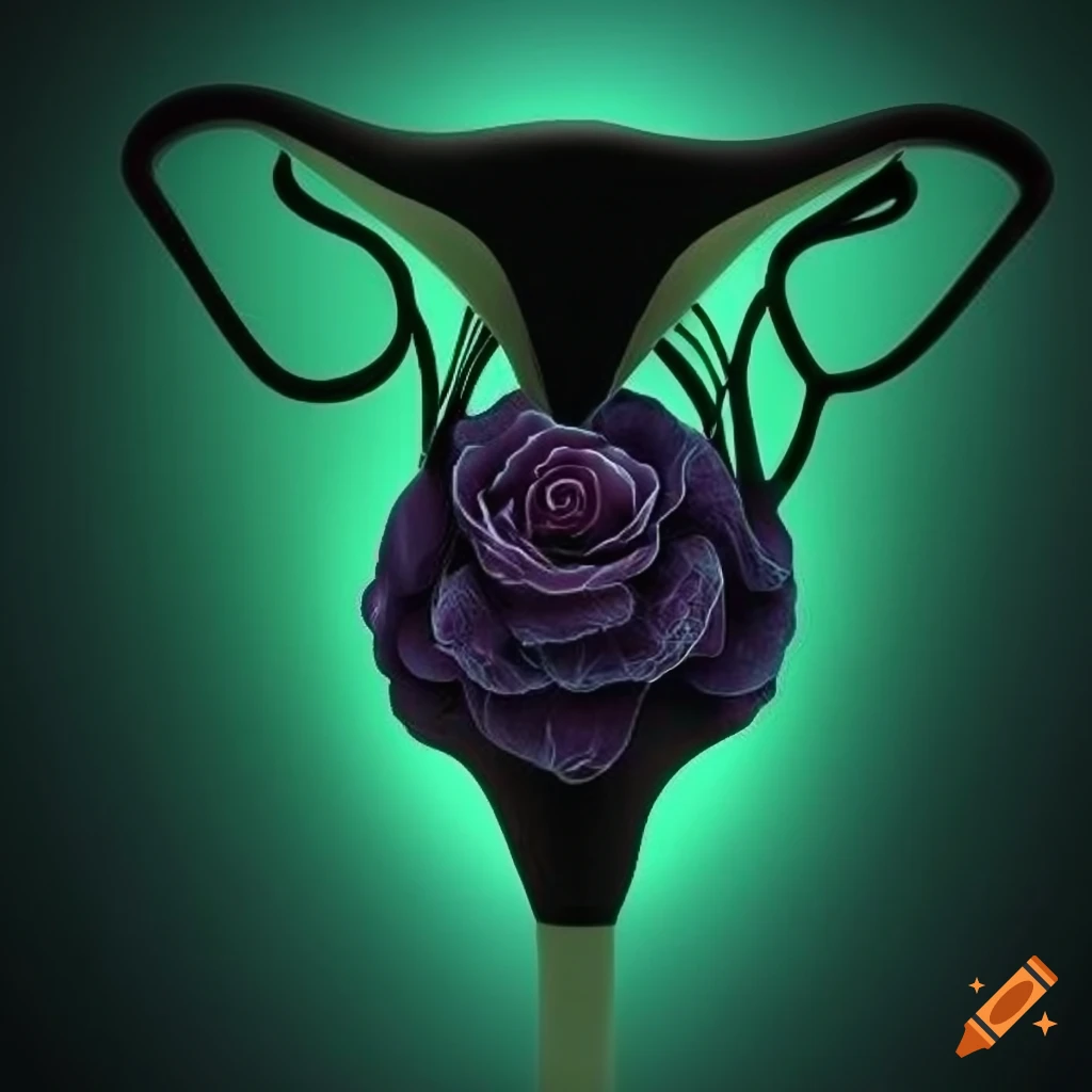 Simple 2D design in remembrance featuring roses shaped like a uterus symbolizing cancer