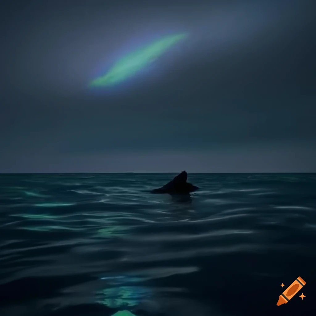 Two sleek dolphins gracefully cutting through the vast and tranquil open sea
