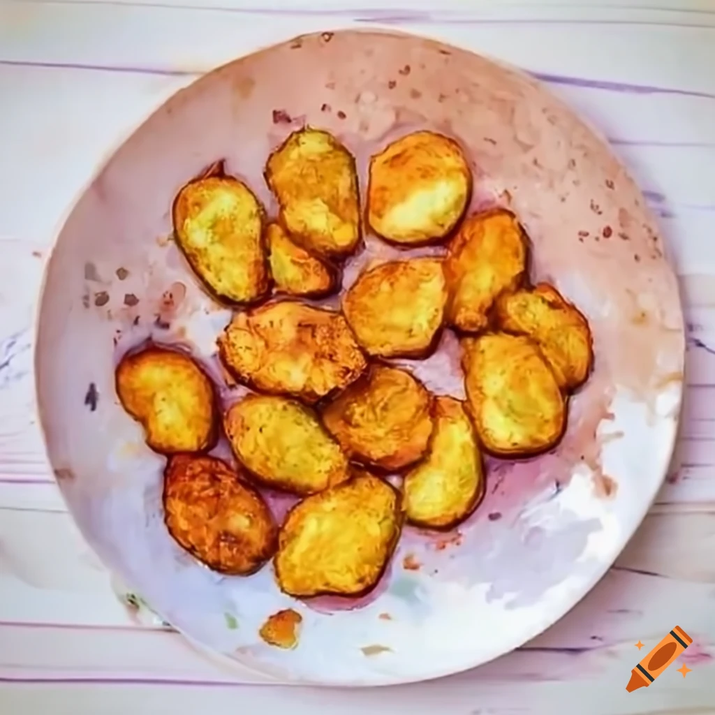 Golden fried potato nuggets on a white plate on Craiyon