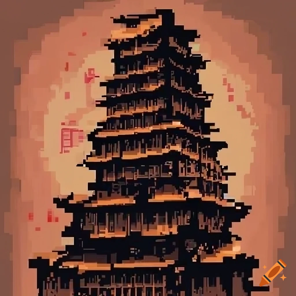 Pixelart with dithering in a Traditional Chinese ink painting style