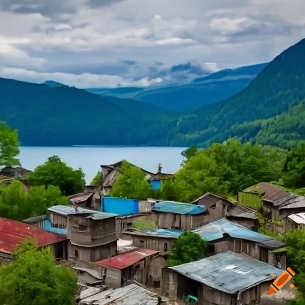 View of a small town from a lake